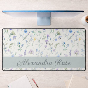 Blau Lila Aquarell Wildblumen Monogramm Name De Schreibtischunterlage