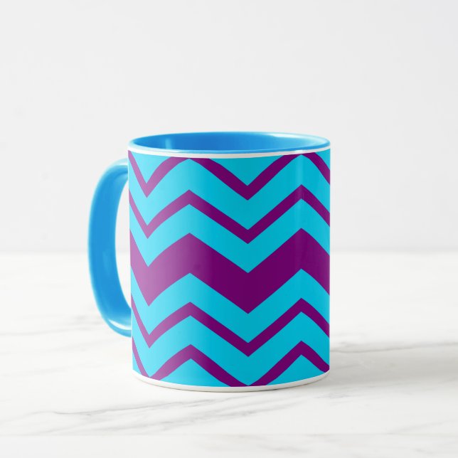Blau Lila Chevron-Zickzack-Design  Tasse (Vorderseite Links)