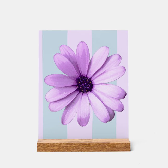 blau-lila gestreiftes Gänseblümchen-Muster Acrylschild (Vorderseite)
