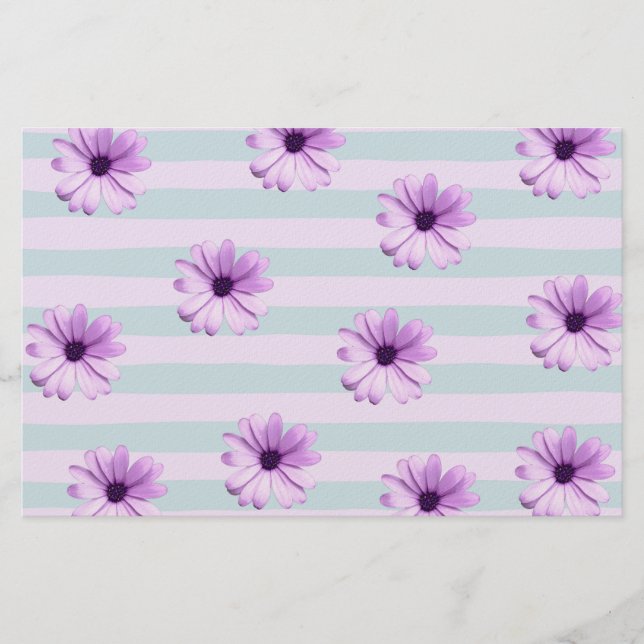 blau-lila gestreiftes Gänseblümchen-Muster Briefpapier (Vorderseite)