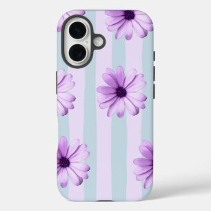 blau-lila gestreiftes Gänseblümchen-Muster iPhone 16 Hülle