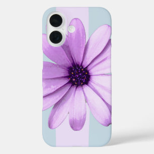 blau-lila gestreiftes Gänseblümchen-Muster iPhone 16 Hülle