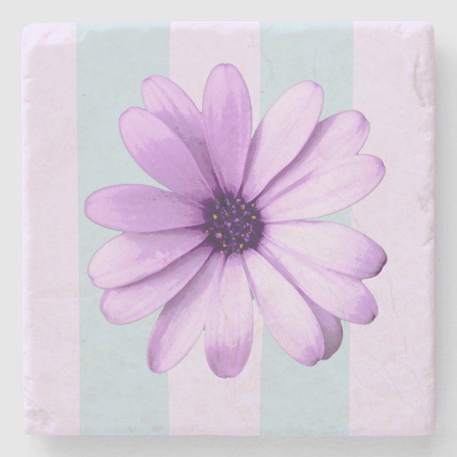 blau-lila gestreiftes Gänseblümchen-Muster Steinuntersetzer (Vorderseite)