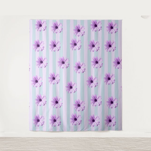 blau-lila gestreiftes Gänseblümchen-Muster Wandteppich (Vorderseite)