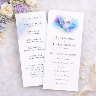 Blau Lila Gold Abstrakte Herz Hochzeitsprogramm