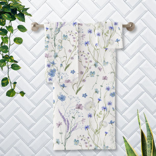 Blau Lila Hübsche Wildblumen Blumenmuster Badhandtuch Set