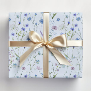 Blau Lila Hübsche Wildblumen Blumenmuster Geschenkpapier