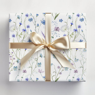 Blau Lila Hübsche Wildblumen Blumenmuster Geschenkpapier Set