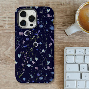 Blau Lila Hübsche Wildblumen Blumenmuster iPhone 16 Pro Max Hülle