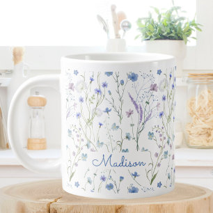 Blau Lila Hübsche Wildblumen Blumenmuster Jumbo-Tasse