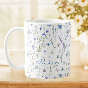 Blau Lila Hübsche Wildblumen Blumenmuster Kaffeetasse