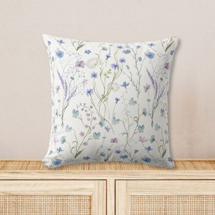 Blau Lila Hübsche Wildblumen Blumenmuster Kissen