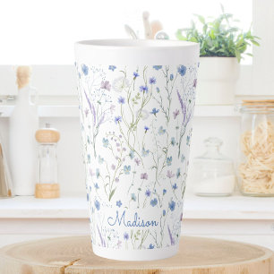 Blau Lila Hübsche Wildblumen Blumenmuster Milchtasse