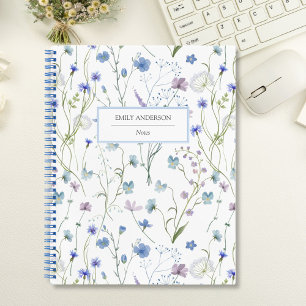 Blau Lila Hübsche Wildblumen Blumenmuster Notizbuch