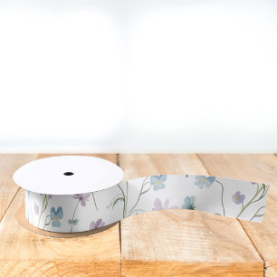 Blau Lila Hübsche Wildblumen Blumenmuster Satinband