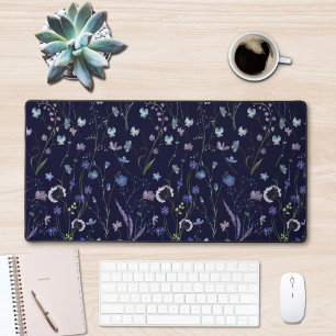 Blau Lila Hübsche Wildblumen Blumenmuster Schreibtischunterlage