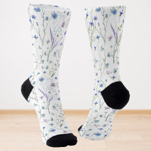 Blau Lila Hübsche Wildblumen Blumenmuster Socken