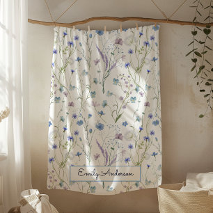 Blau Lila Hübsches Wildblumen Blumenmuster Fleecedecke