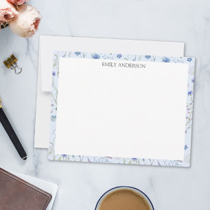 Blau Lila Hübsches Wildblumen Blumenmuster Mitteilungskarte