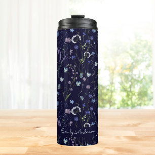 Blau Lila Hübsches Wildblumen Blumenmuster Thermosbecher