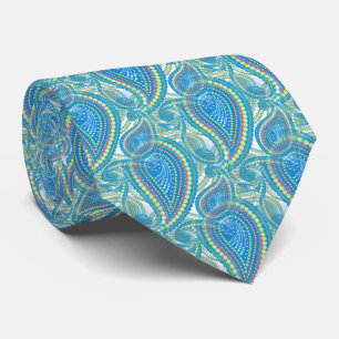 Blau Lila Limettengrün Paisley Blumenmuster Krawatte