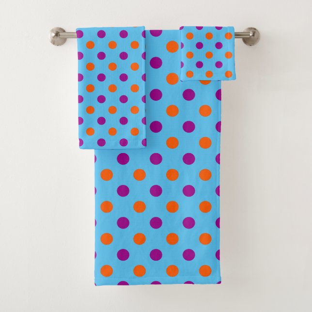 Blau Lila Orange Punkte-Muster Badhandtuch Set (Insitu)