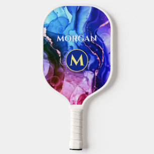 Blau Lila Rot-Violet-Flüssigkeits-Tinte, Monogramm Pickleball Schläger