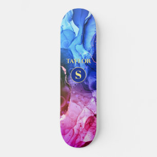 Blau Lila Rot-Violet-Flüssigkeits-Tinte, Monogramm Skateboard