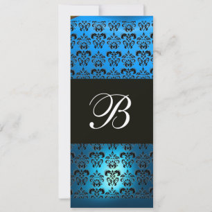 BLAU LILA SCHWARZ DAMAST MONOGRAMM ,weiß Einladung