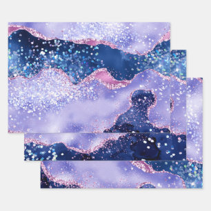Blau & Lila und falscher Roségold-Glitter-Achat Geschenkpapier Set