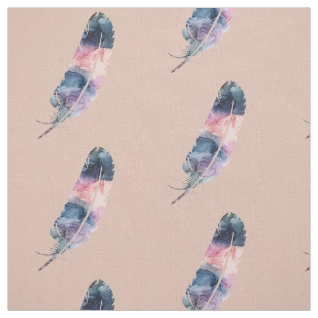 Blau, Lila und rosa Boho Feather mit Beige Stoff (Muster)