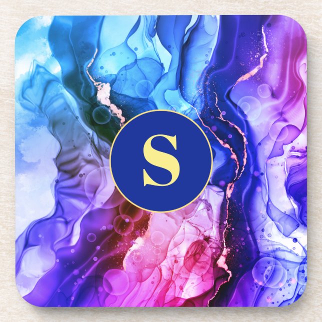 Blau, Lila und rot-violett Flüssigkeits-Tinte, Mon Getränkeuntersetzer (Vorderseite)