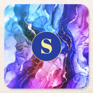 Blau, Lila und rot-violett Flüssigkeits-Tinte, Mon Rechteckiger Pappuntersetzer