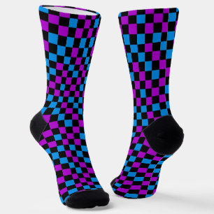 Blau lila und schwarzes kariertes Muster  Socken