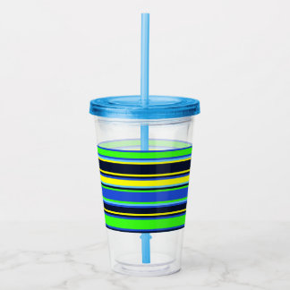 Blau, Limon und gelb gestreifter Akryltumbler Acryltrinkbecher