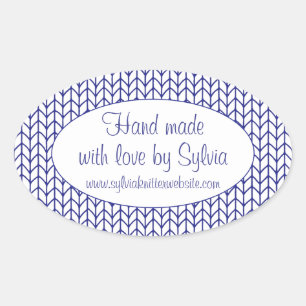 BLAU LINE STRICK Oval "Handmade" Aufkleber