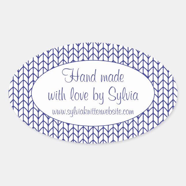 BLAU LINE STRICK Oval "Handmade" Aufkleber (Vorderseite)