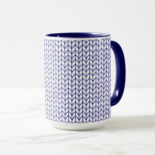 BLAU LINIENGESTRICKT Navy-Kombi-Tasse Tasse (VorderseiteRechts)