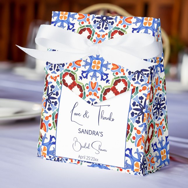 Blau mexikanische Farbfliesen Brautparty bedruckt Geschenkschachtel (Blue Mexican colorful Talavera Azulejo tiles bridal shower favors personalized printed Favor Box)
