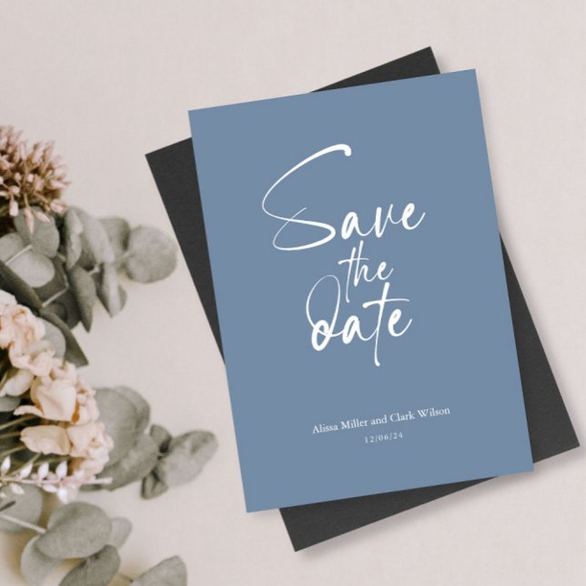 Blau Minimalistische, Save the Date Schrift Einladung (Von Creator hochgeladen)