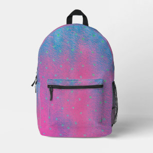 Blau mischt sich auf rosa und grüne Sterne, Rucksä Bedruckter Rucksack