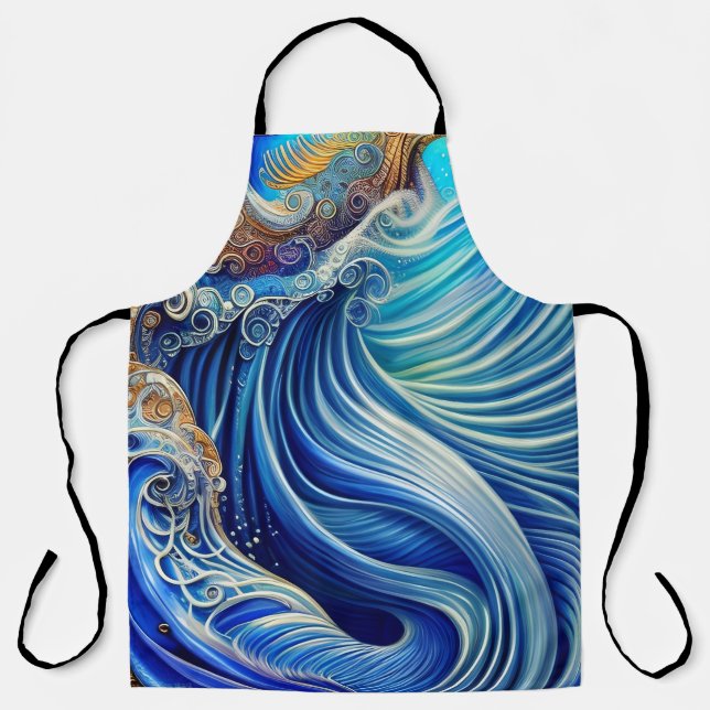 Blau mit Abstrakter Ozeanwelle Schürze (Vorderseite)