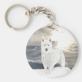 Blau, mit Augen, weißer Husky, im Schnee Schlüsselanhänger