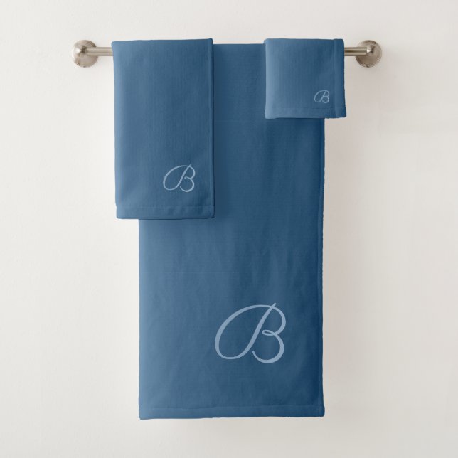 Blau mit benutzerdefinierter Monogramm Badhandtuch Set (Insitu)