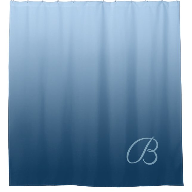 Blau mit benutzerdefinierter Monogramm Duschvorhang (Vorderseite)