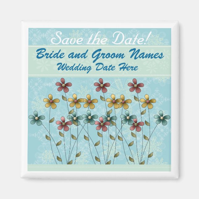 Blau mit Blume Save the Date Magnet (Vorne)