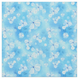 Blau mit Blume und Blütenblättern in Weiß Stoff