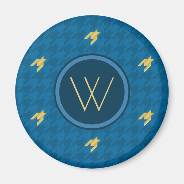 Blau mit dem Gold Accent Hahnentrittmuster Magnet (Vorne)