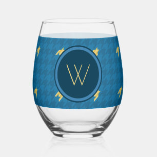 Blau mit dem Gold Accent Hahnentrittmuster Weinglas Ohne Stiel