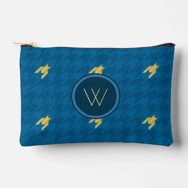 Blau mit dem Gold Accent Hahnentrittmuster Zubehörtasche (Vorderseite)